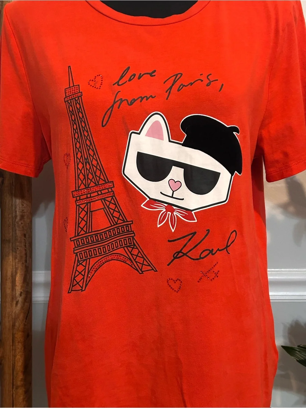 Karl Lagerfeld Kids Red Paris Cat Graphic Tee Size Medium